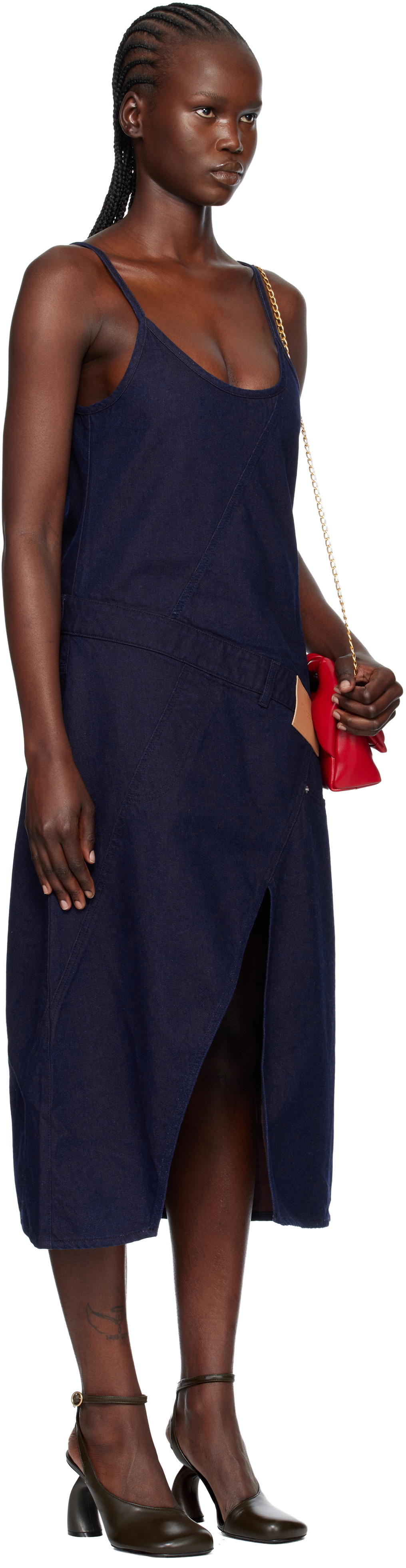 JW Anderson Navy Twisted Workwear Denim Midi Dress