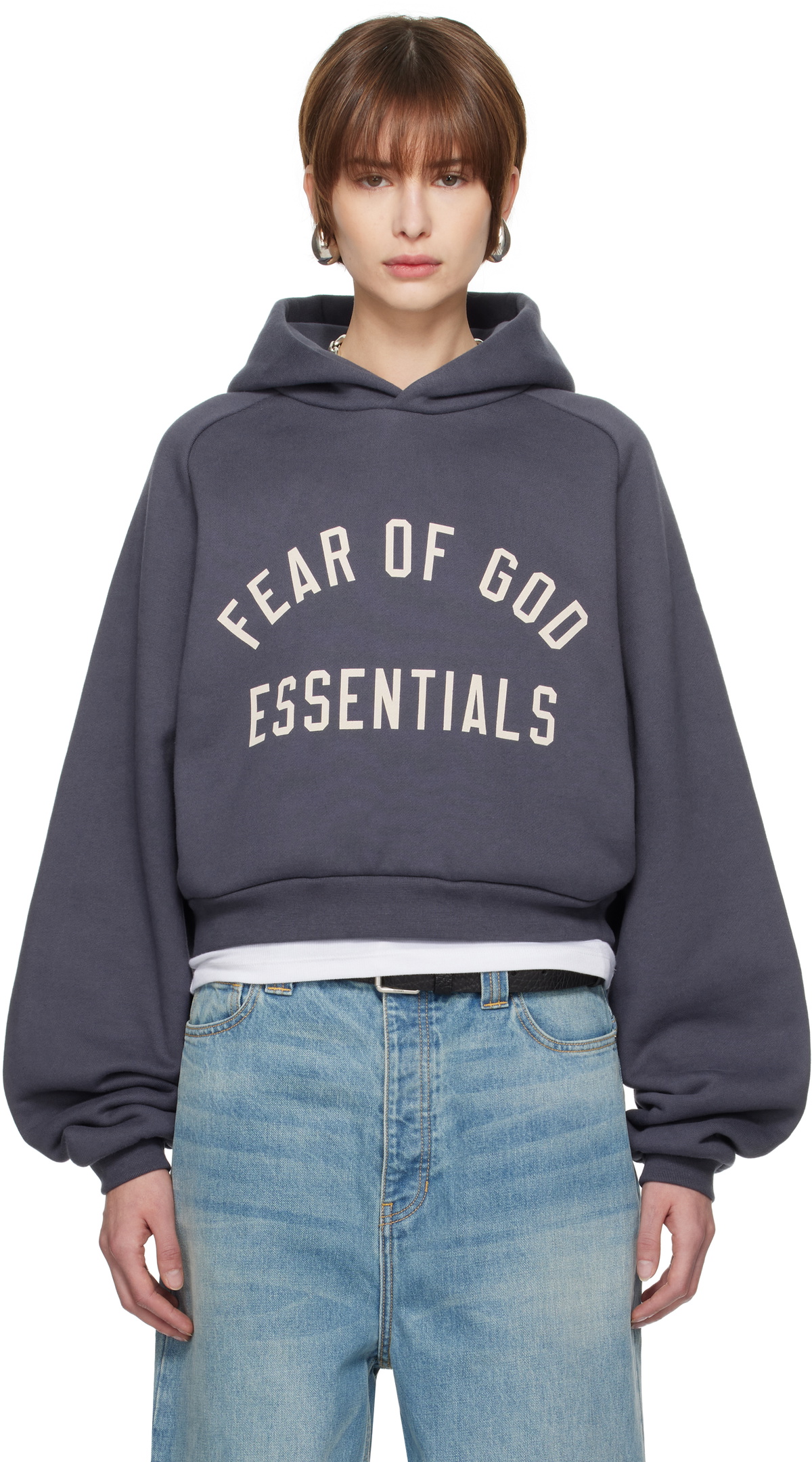 Fear of God ESSENTIALS Navy Fleece Cropped Hoodie Fear Of God