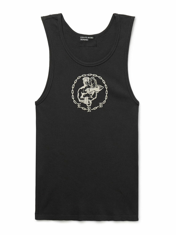 Photo: Enfants Riches Déprimés - Enfants En Chain Printed Ribbed Cotton Tank Top - Black