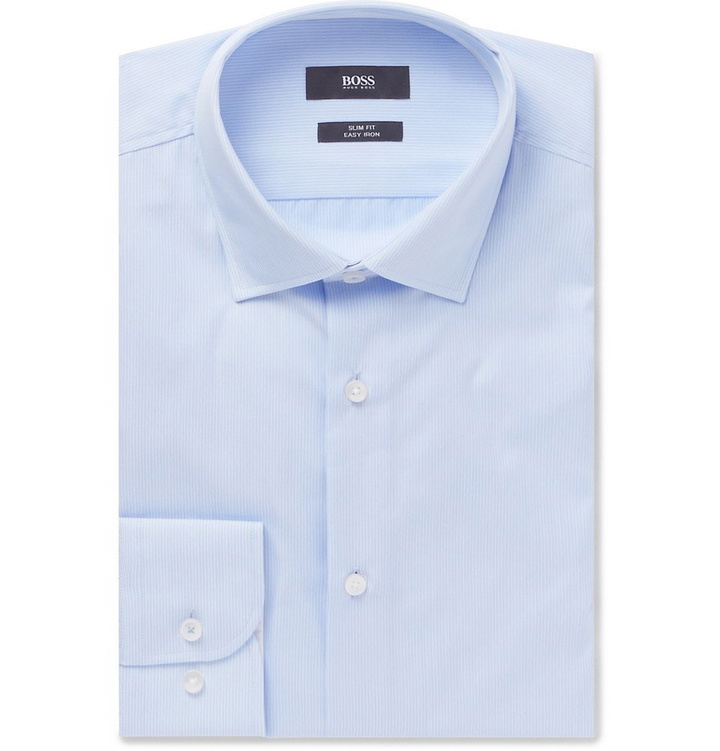 Photo: Hugo Boss - Light-Blue Jesse Slim-Fit Striped Cotton-Poplin Shirt - Men - Light blue