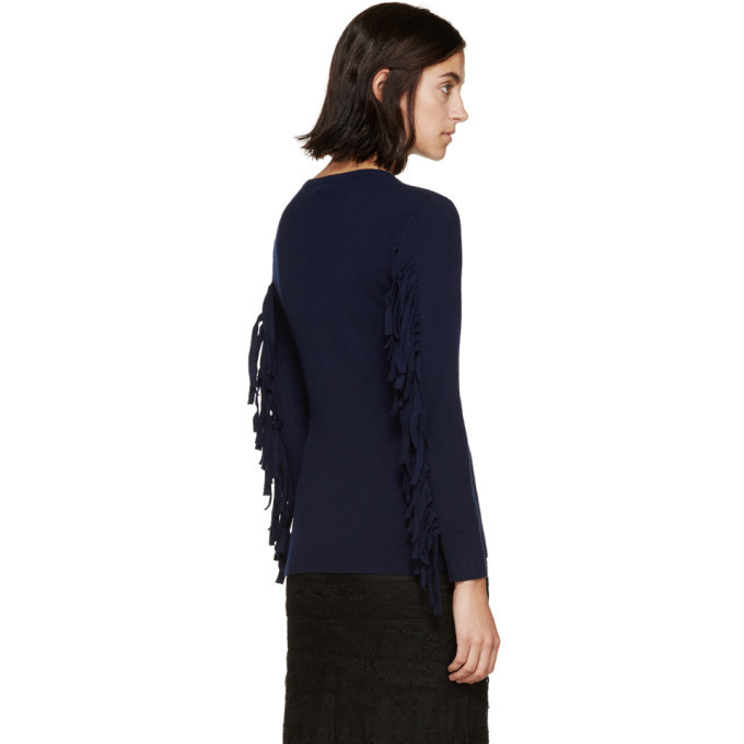 Burberry Prorsum Navy Fringed Knit Sweater