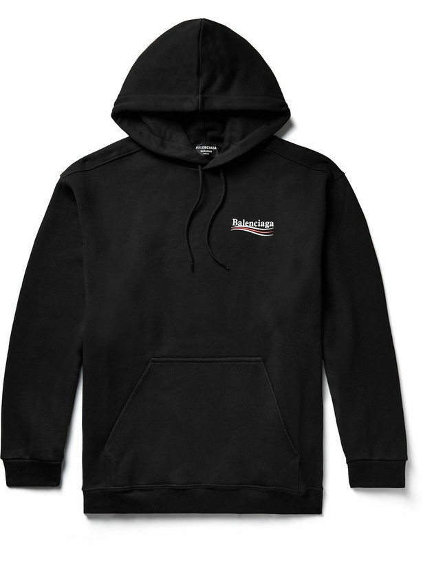 Photo: Balenciaga - Logo-Print Cotton-Jersey Hoodie - Black