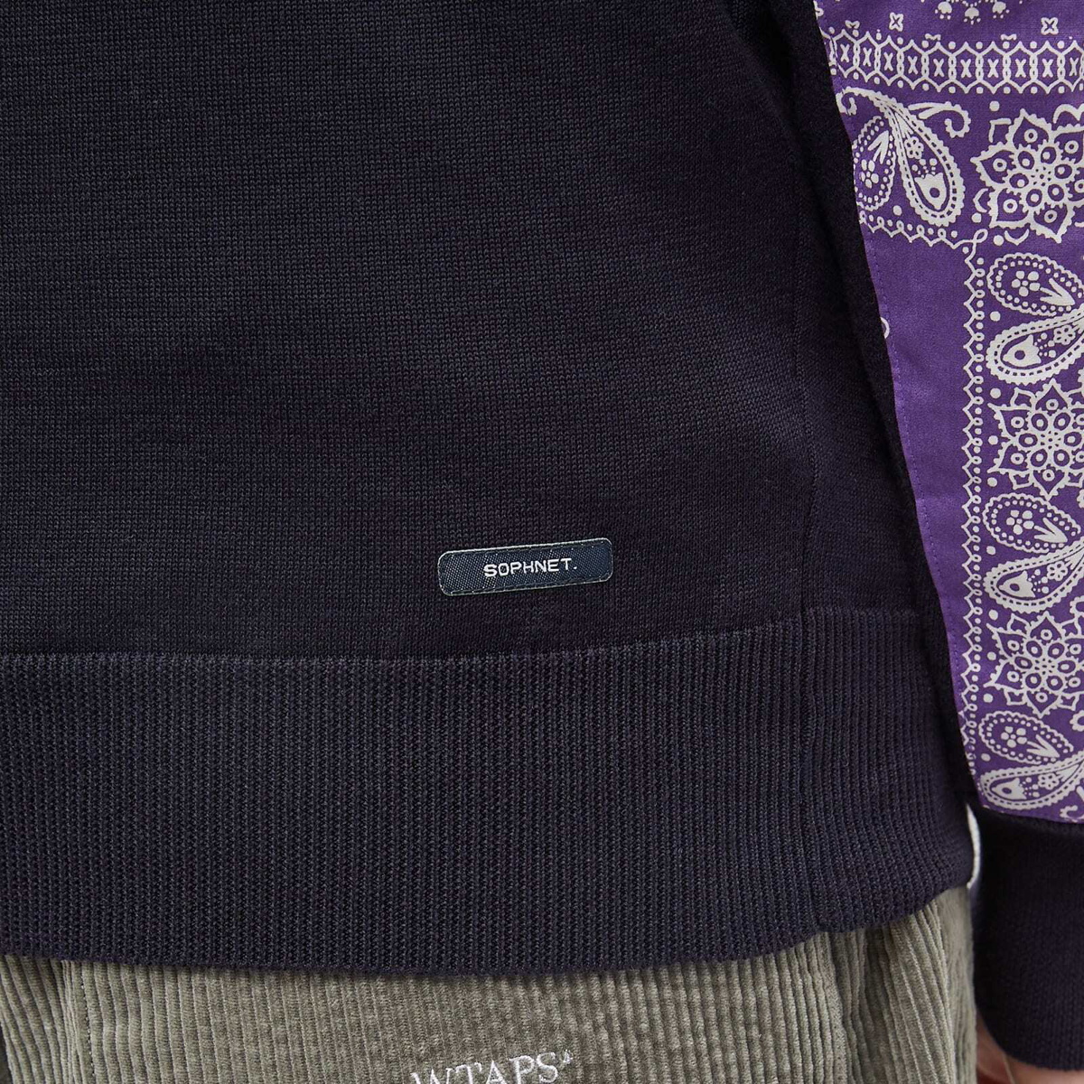 SOPHNET. Men's Bandana Patch Sleeve Knit in Navy SOPHNET.