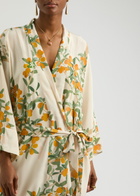 Bernadette Peignoir Printed Silk Wrap Dress Cream