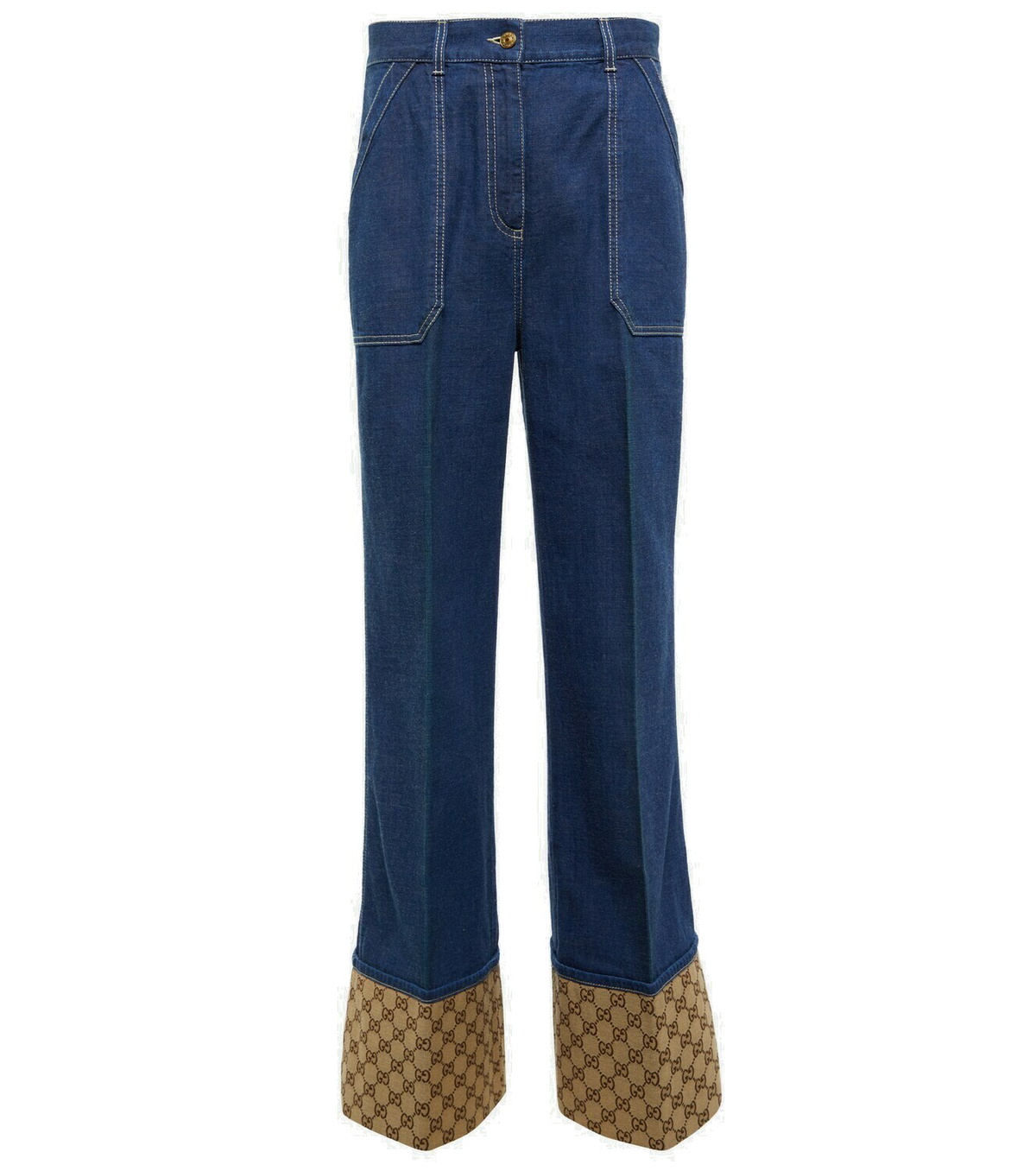 Gucci - GG canvas-trimmed wide-leg jeans Gucci