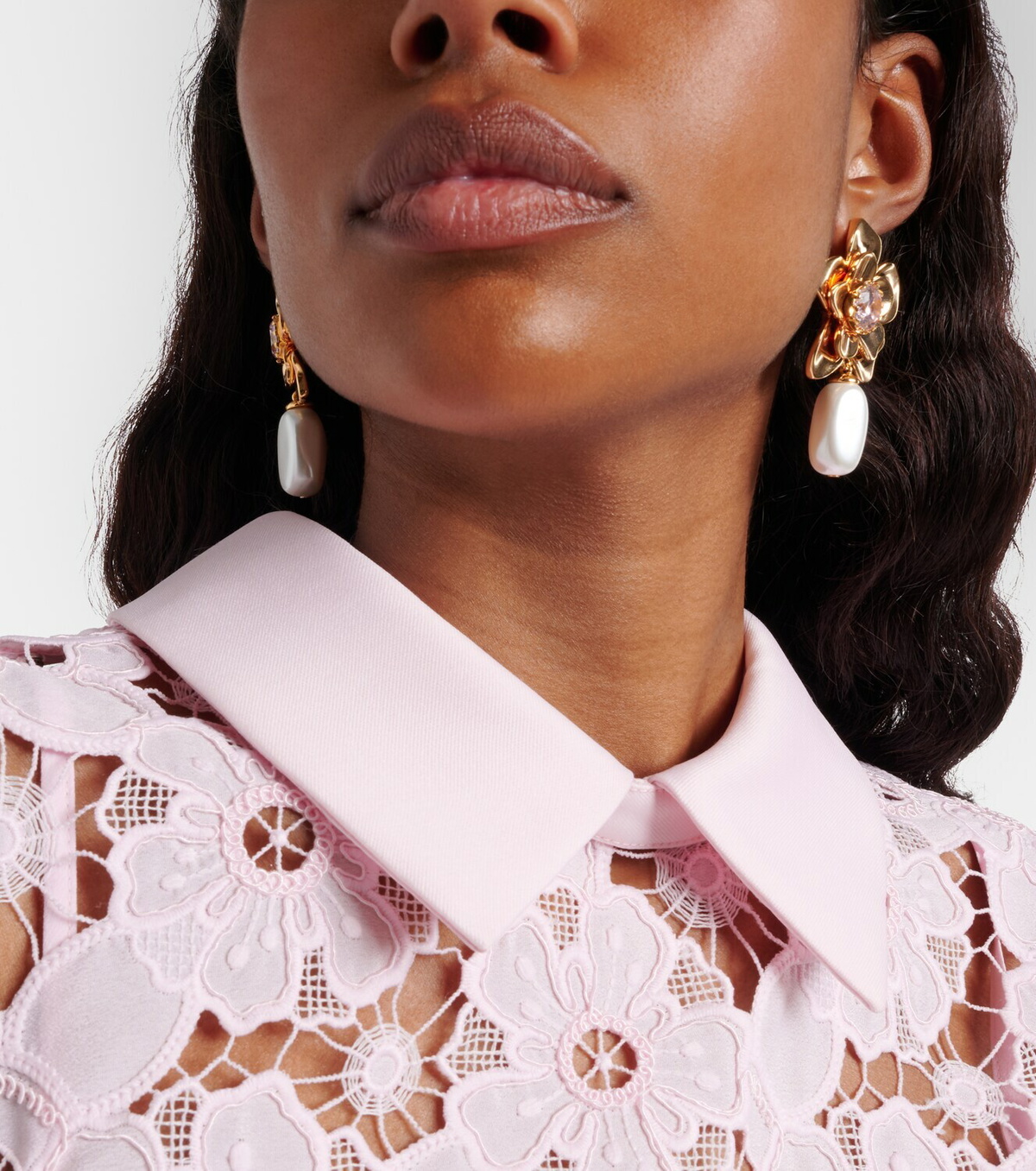 Self-Portrait Flower embellished drop earrings
