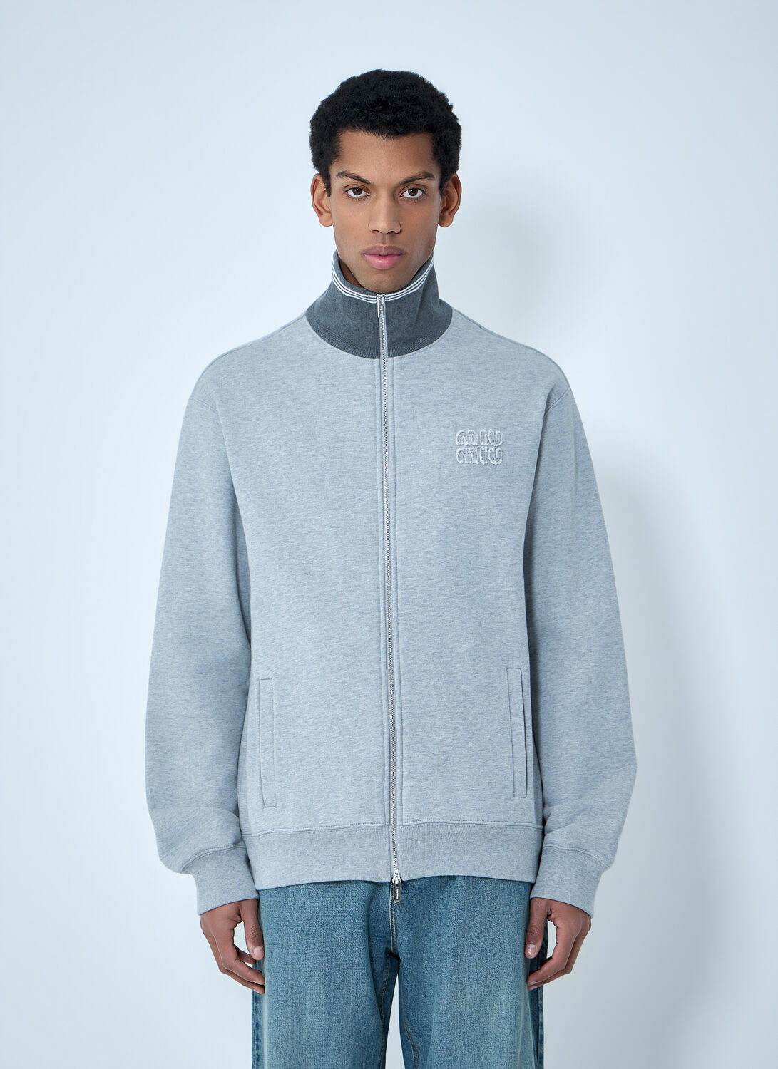 Miu Miu Logo Motif Zip-Up Sweatershirt