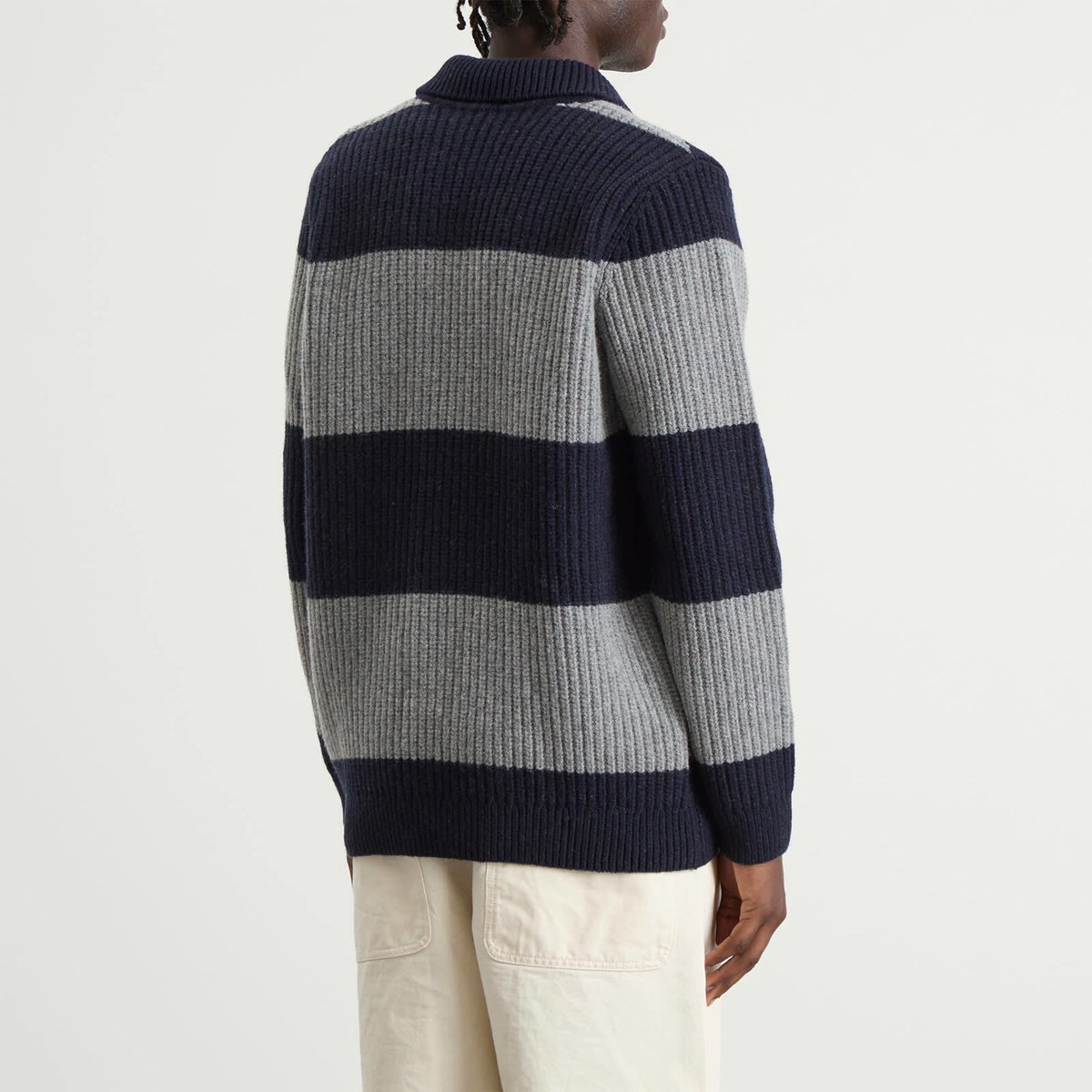 Armor-Lux Men's Stripe Knit Rugby Jumper in Navy/Slate