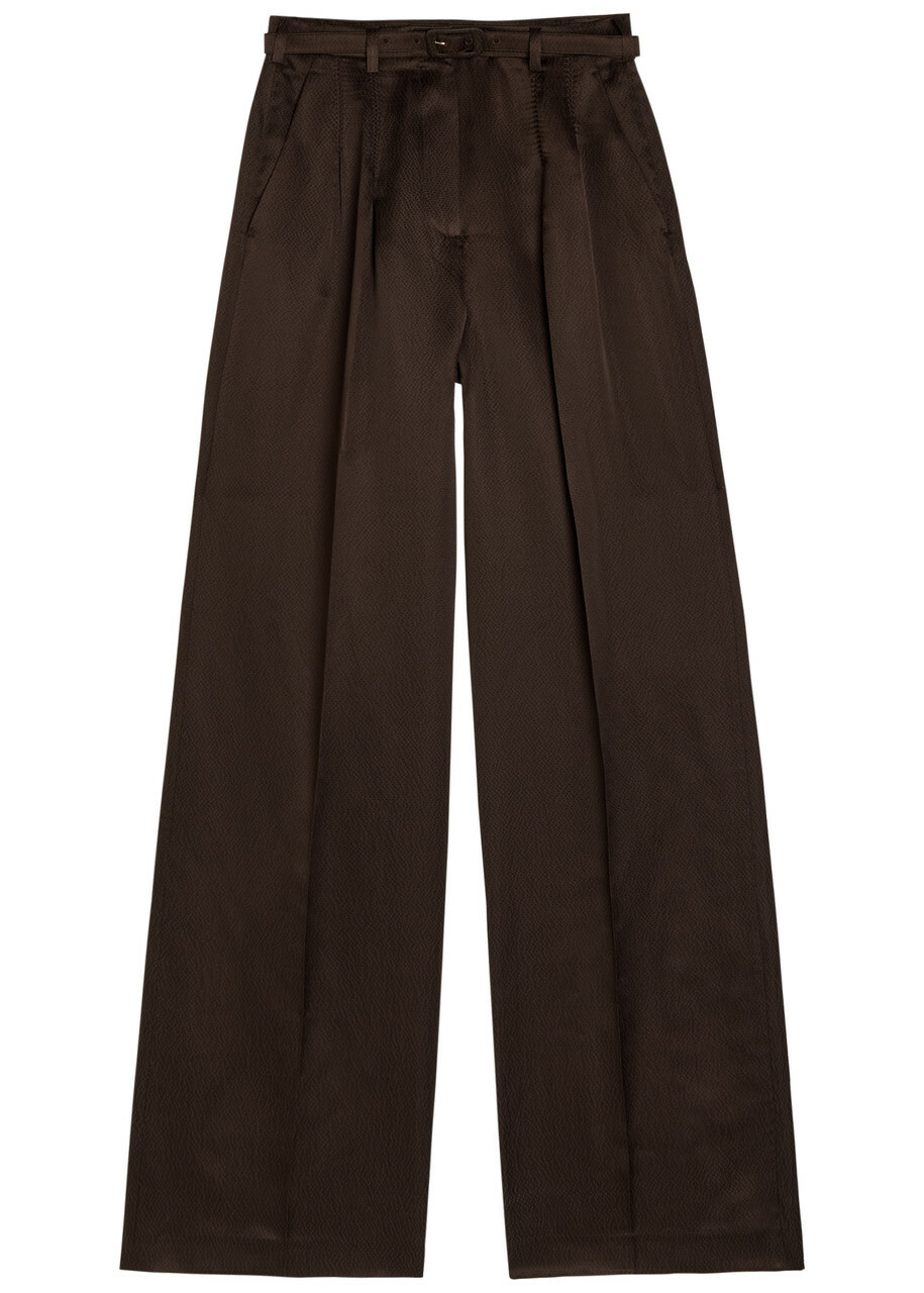 Gabriela Hearst Vargas Belted Silk Trousers Dark Brown