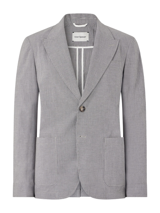 Photo: Oliver Spencer - Finsbury Checked Cotton-Blend Seersucker Suit Jacket - Gray