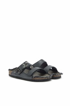 Diesel D-Woodstock - Leather slide with cork footbed - Sandals Mens in Black