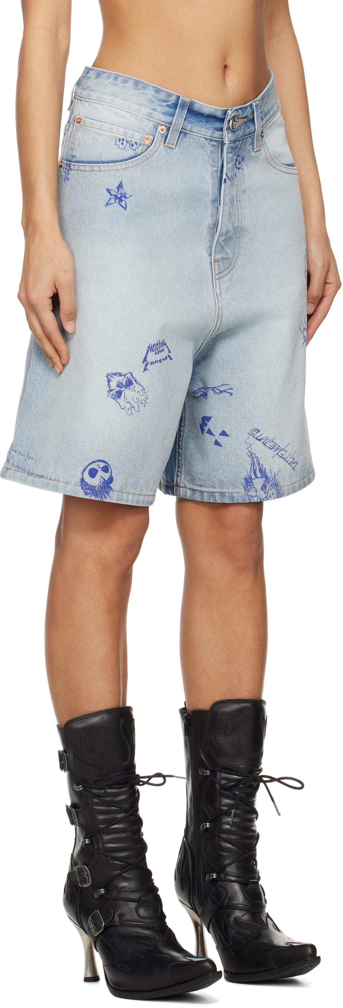 VETEMENTS Blue Scribbled Demin Shorts