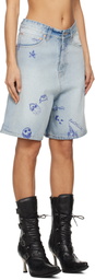 VETEMENTS Blue Scribbled Demin Shorts