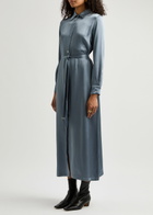 Herno Belted Satin Midi Shirt Dress Blue