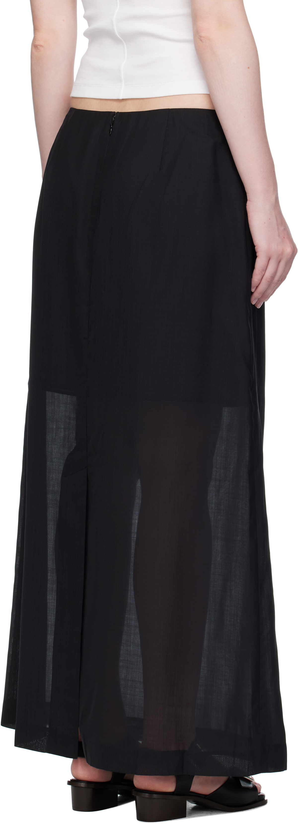 AMOMENTO Black Sheer Long Maxi Skirt