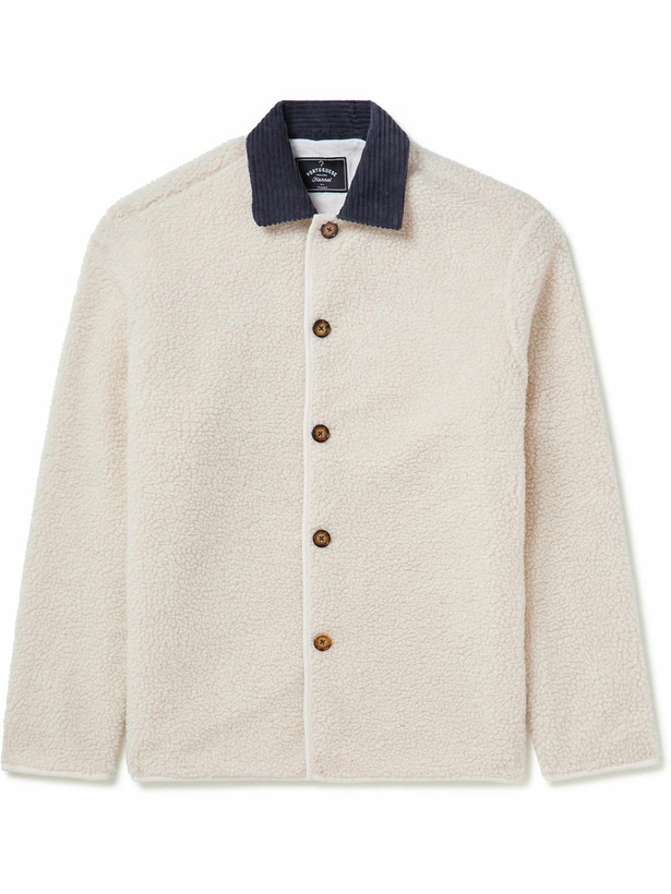 Photo: Portuguese Flannel - Corduroy-Trimmed Sherpa Fleece Overshirt - White