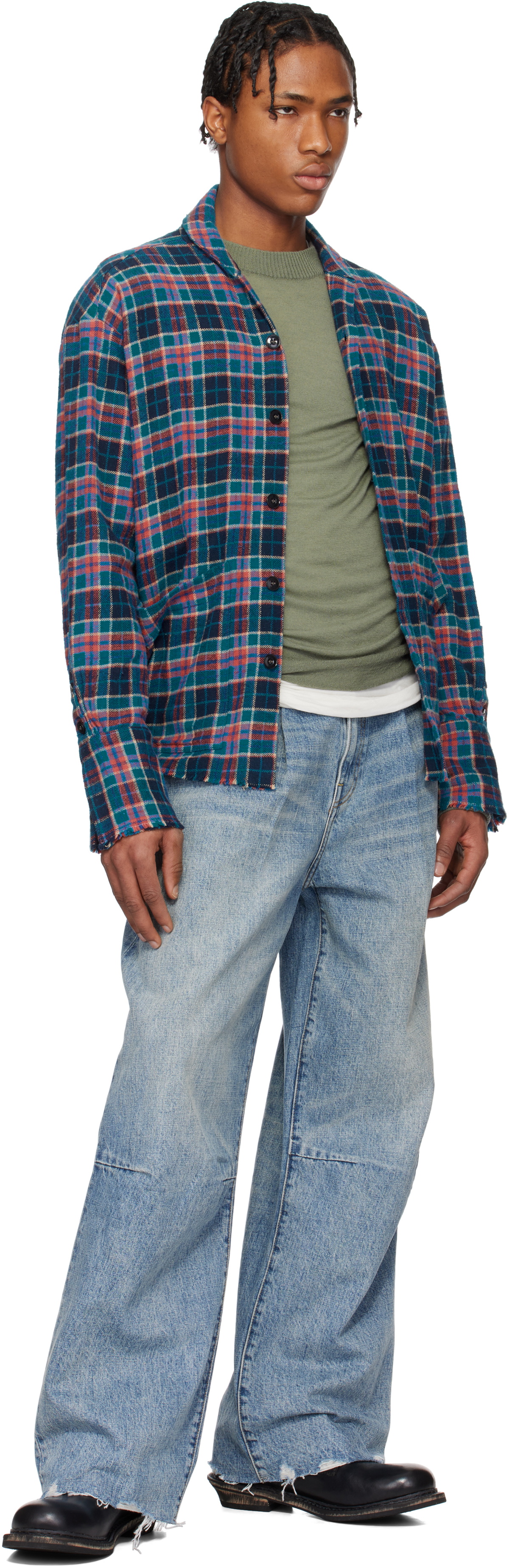 Greg Lauren Multicolor Boxy Plaid Shirt