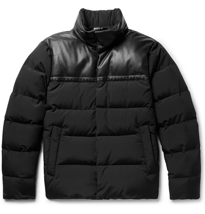 Photo: Bottega Veneta - Leather-Panelled Wool-Blend Shell Down Jacket - Men - Black