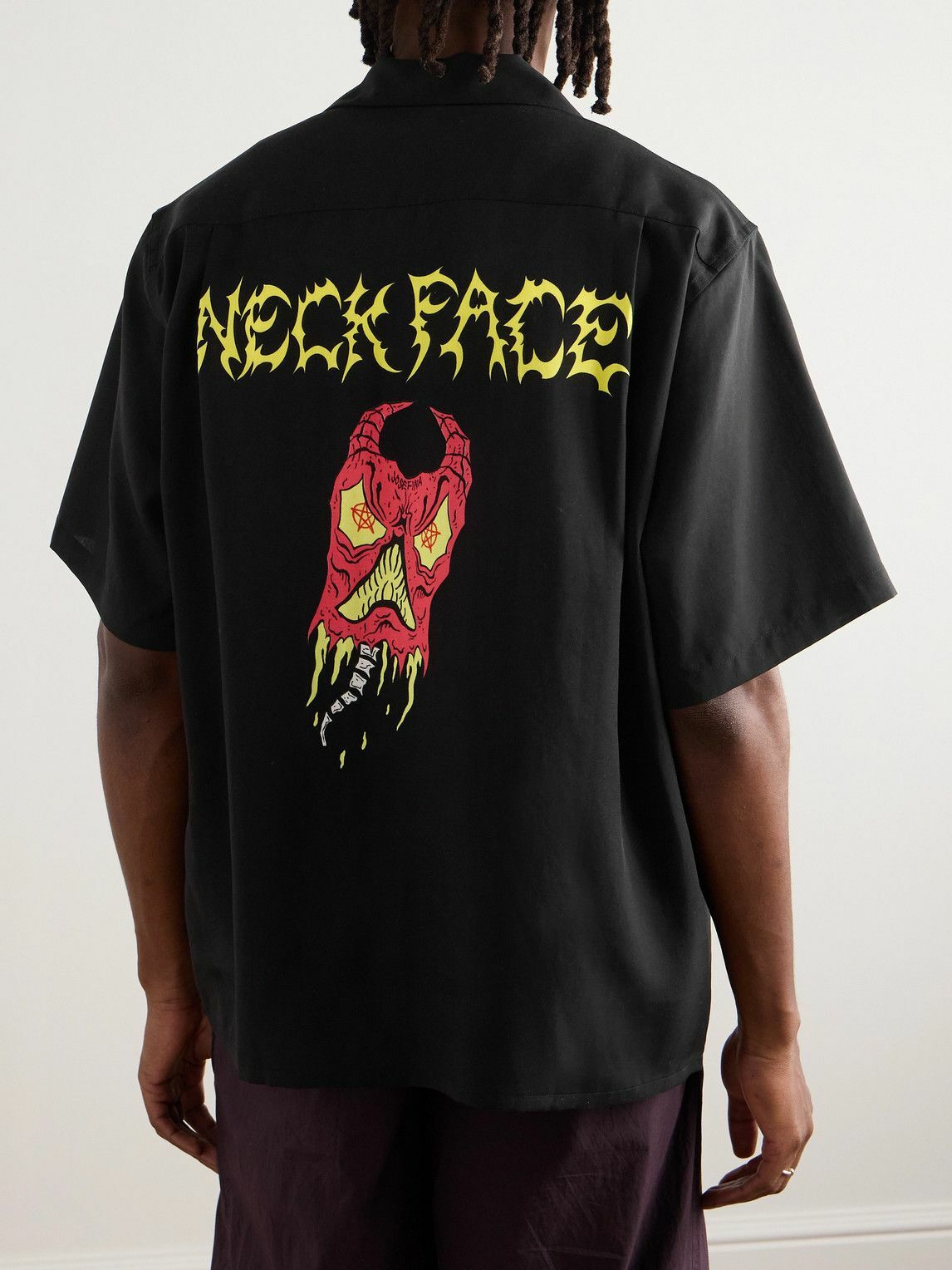 Wacko Maria - Neck Face Convertible-Collar Printed TENCEL™ Lyocell Shirt - Black