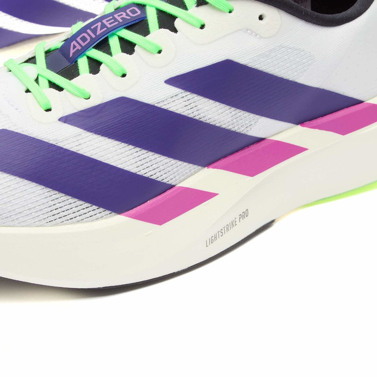 Adidas Running adidas Adizero Evo SL Sneaker in White/Collegiate Purple/Lime Burst
