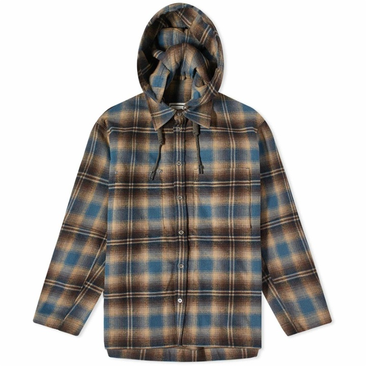 Photo: Wooyoungmi Men's Check Hooded Overshirt in Mud