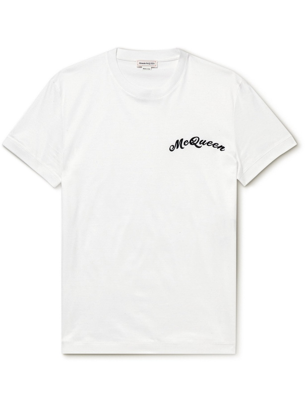 Photo: ALEXANDER MCQUEEN - Logo-Embroidered Cotton-Jersey T-Shirt - White