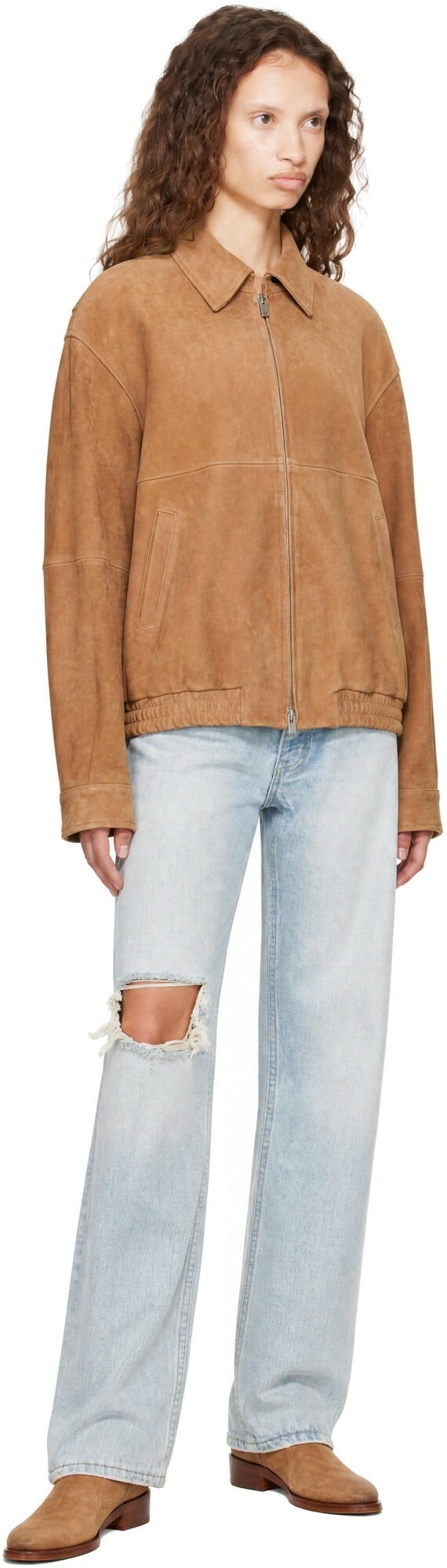 TONYWACK Beige Goat Suede Relaxed Bomber Jacket
