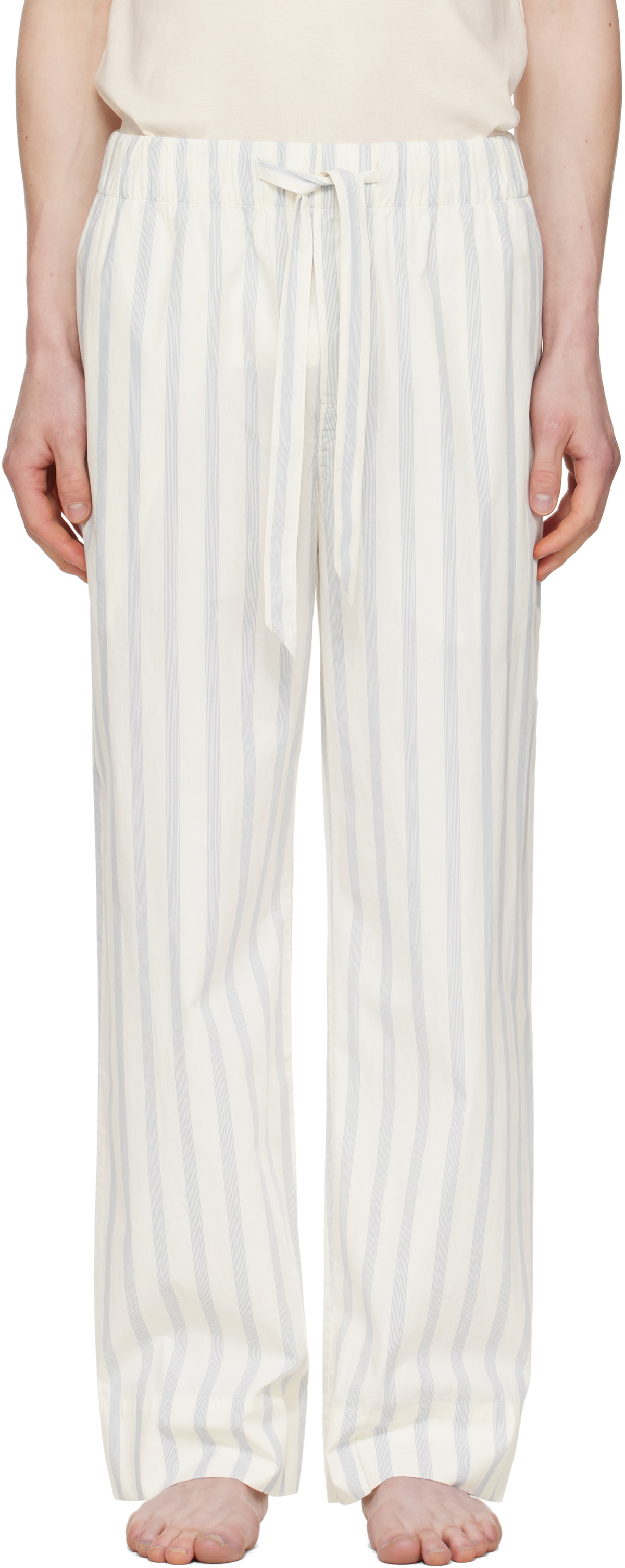 Tekla Off-White & Navy Poplin Pyjama Pants