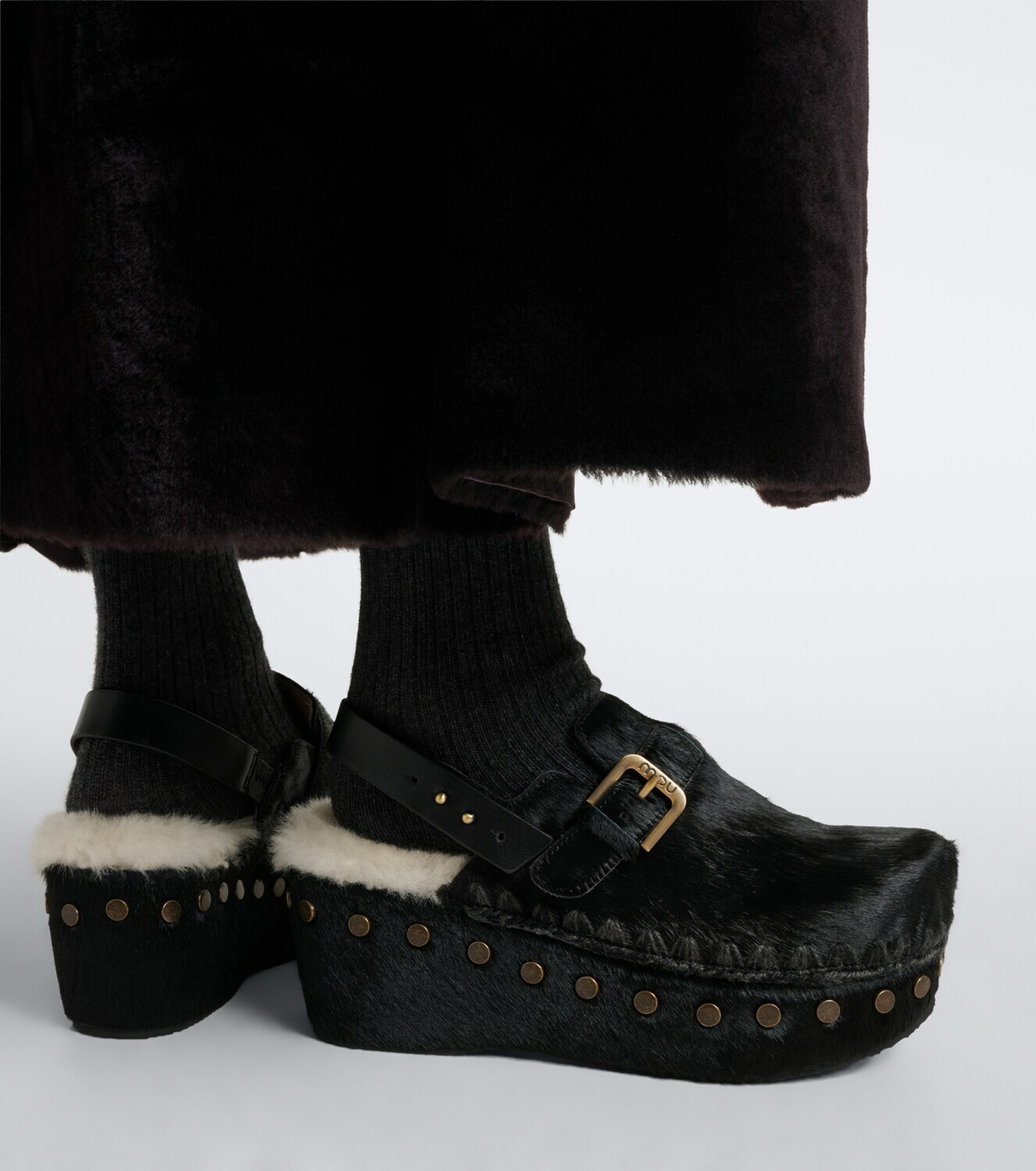 Mou Shearling-lined calf hair clogs