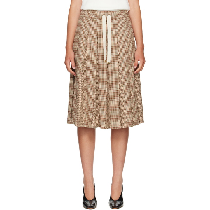 Photo: Moncler Beige Viscose & Wool Stretch Microcheck Midi Skirt
