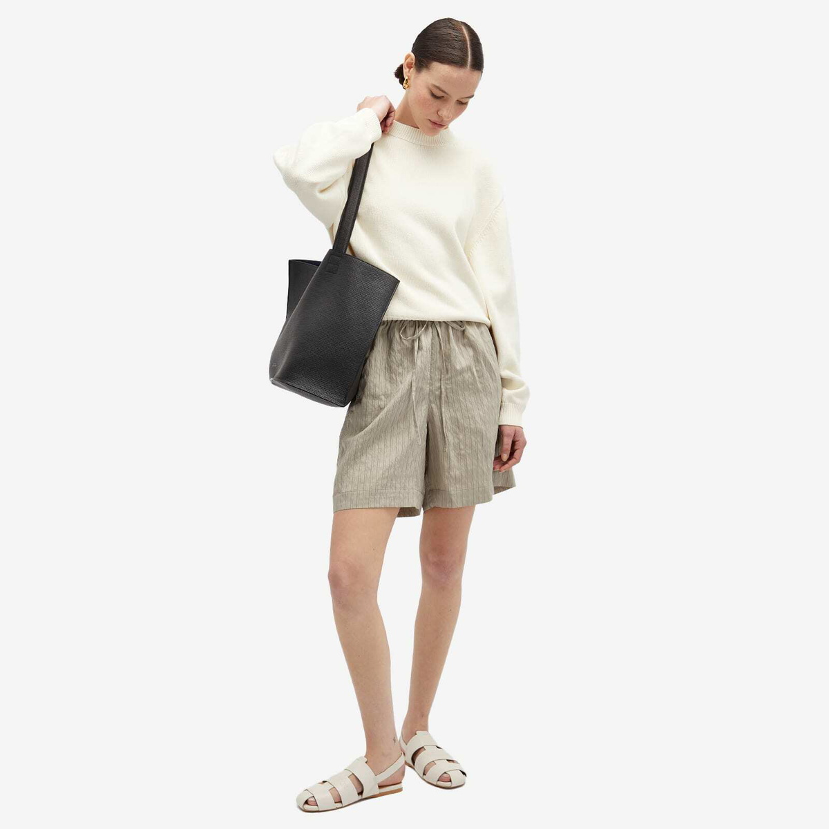 Studio Nicholson Women's Tie Front Short in Pebble And Black