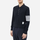 Thom Browne Men's Long Sleeve 4 Bar Striped Waffle Polo Shirt in Navy