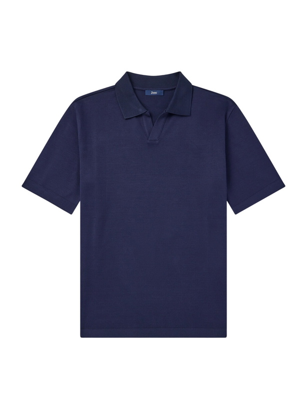 Photo: Herno - Open-Collar Cotton Polo Shirt - Blue