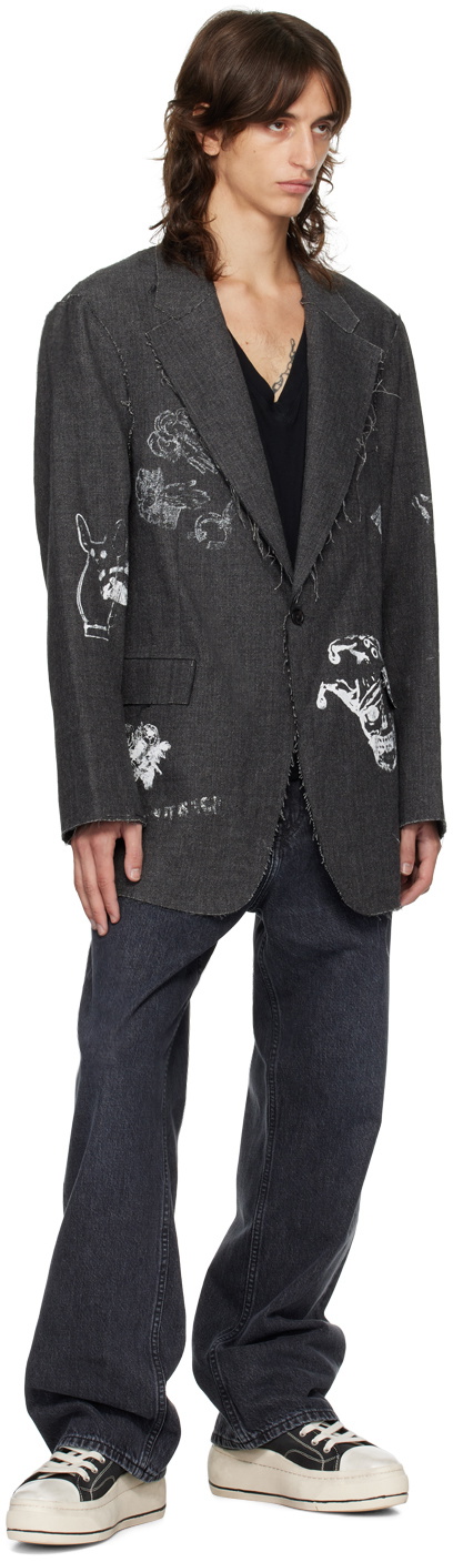 R13 Gray Raw Cut Ragged Blazer R13