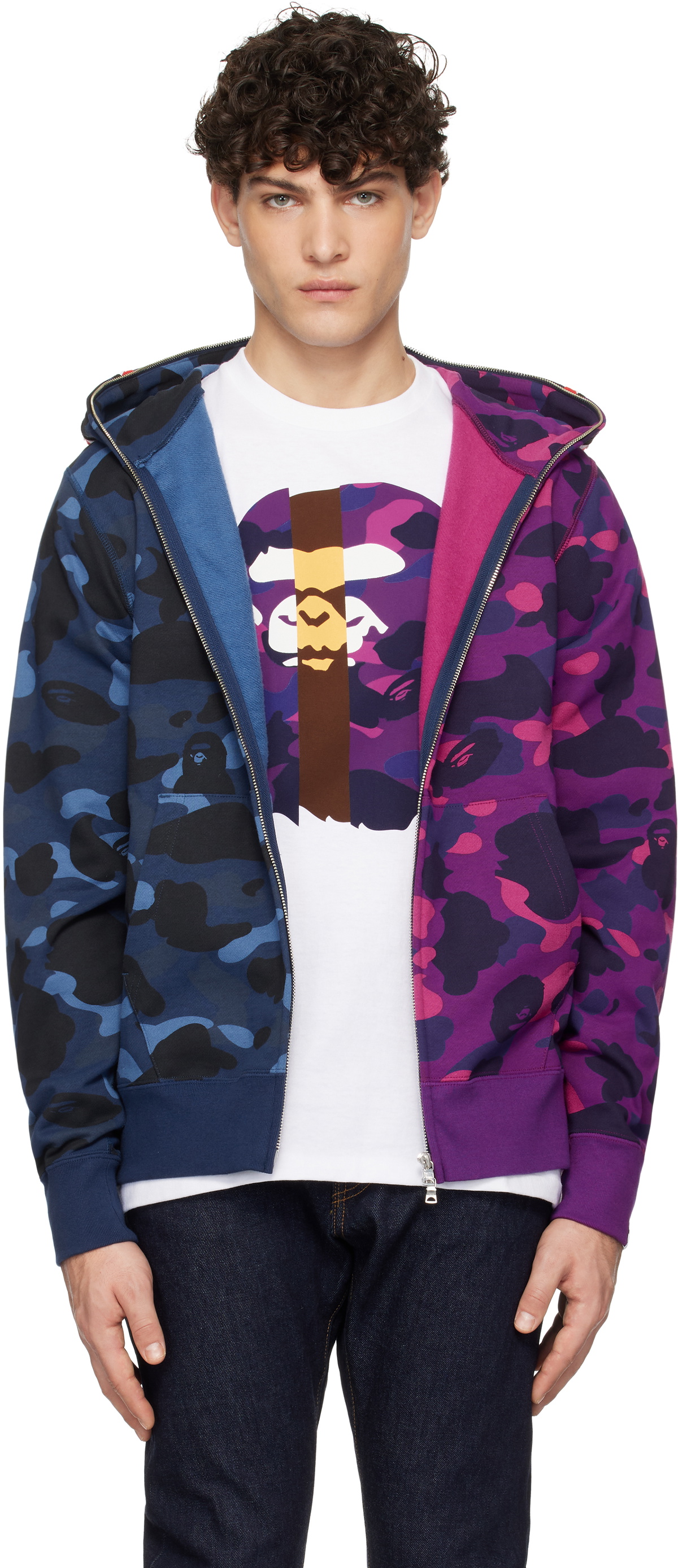 BAPE Navy & Purple Color Camo Sparate Shark Full Zip Hoodie A