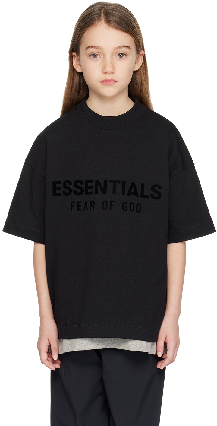 Fear of God ESSENTIALS Kids Black Crewneck Logo T-Shirt Fear Of God ...