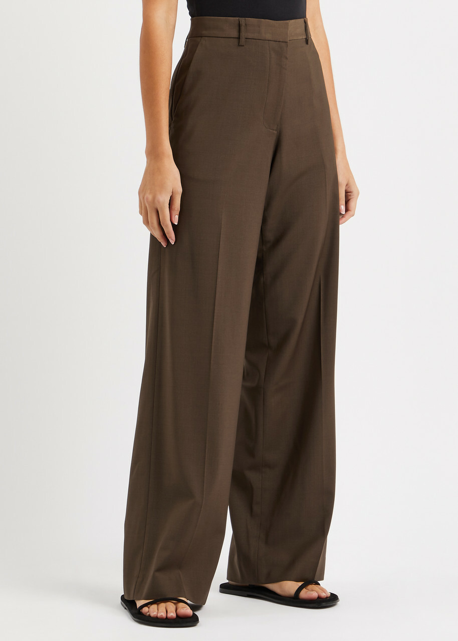 Matteau Wide-leg Wool-blend Trousers Brown