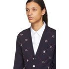 Gucci Navy Wool GG Bee Cardigan