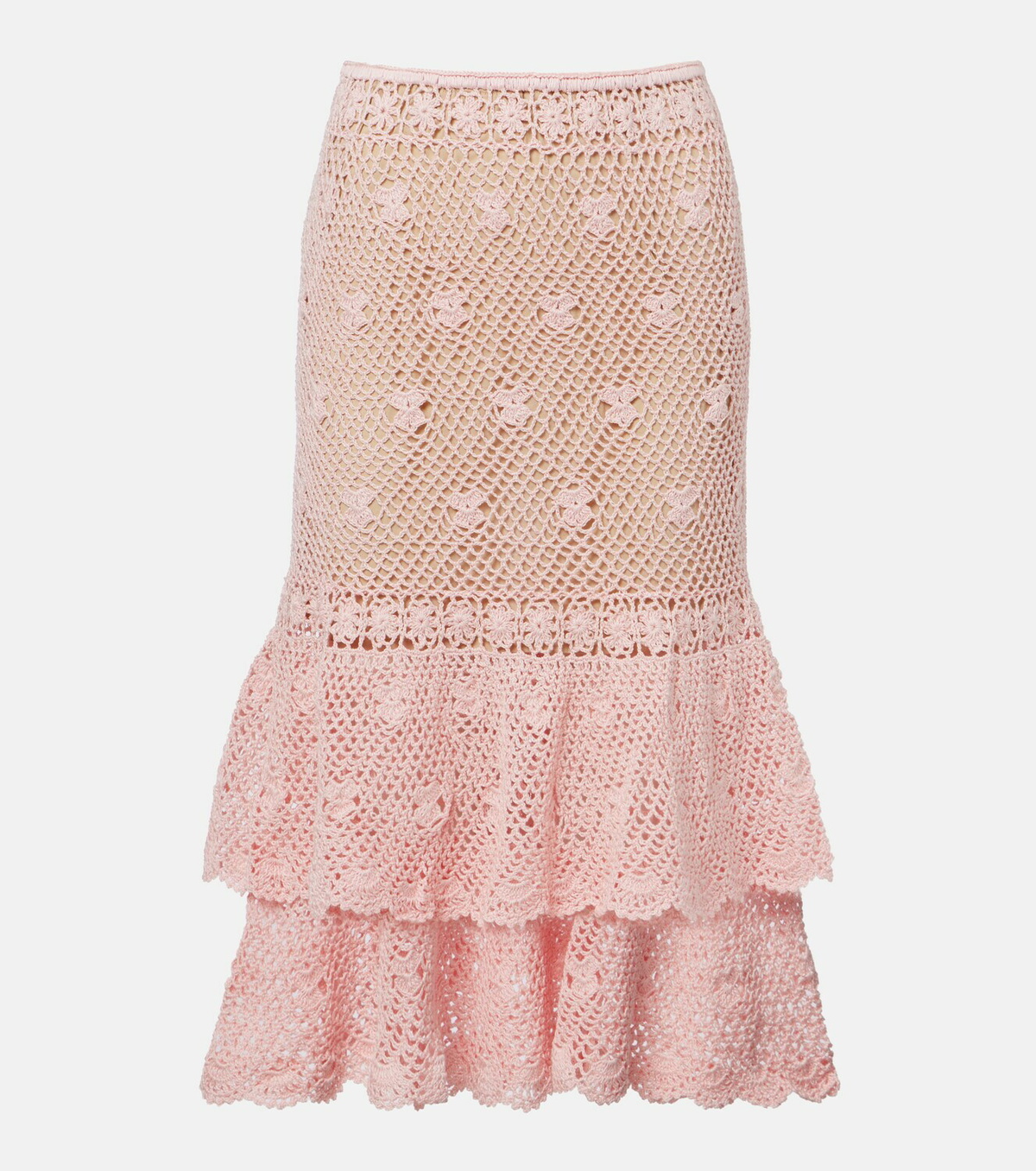 Anna Kosturova Florence crochet ruffled cotton midi skirt