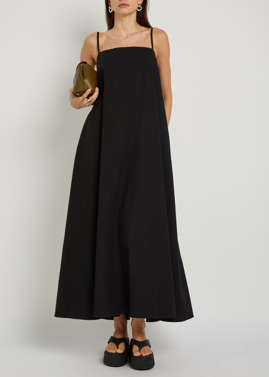 Studio Nicholson Gathered Cotton Midi Dress Black