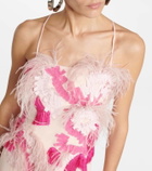 Xu Zhi Feather-trimmed embroidered midi dress