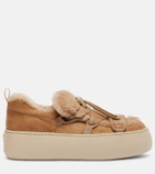 Roger Vivier Viv' Up embellished shearling and suede sneakers