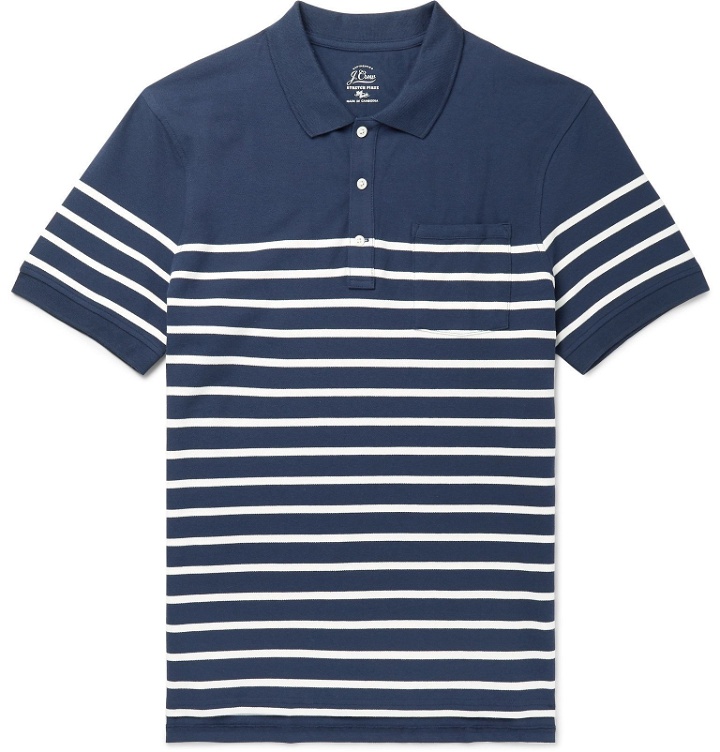 Photo: J.Crew - Striped Stretch-Cotton Piqué Polo Shirt - Blue