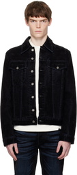 COÛT DE LA LIBERTÉ Black Johnny Stretch Suede Denim Trucker Jacket
