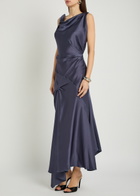 Victoria Beckham Posy Asymmetric Satin Maxi Dress Dark Grey