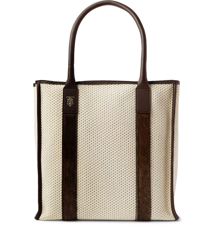 Photo: MONTROI - Elektra Leather and Camel Hair-Trimmed Mesh Tote Bag - Brown