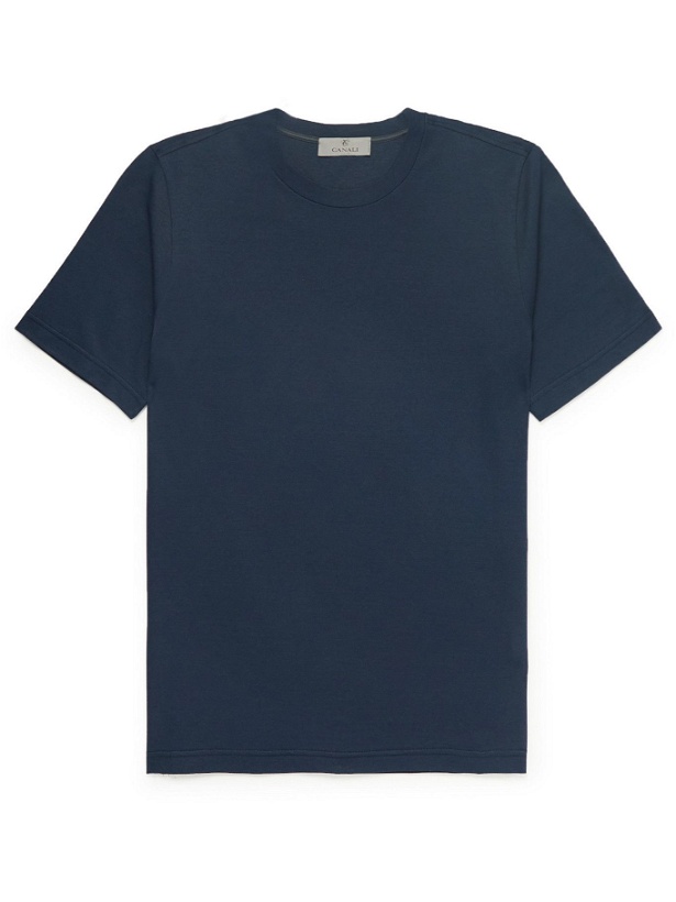 Photo: CANALI - Slim-Fit Mercerised Cotton-Piqué T-Shirt - Blue