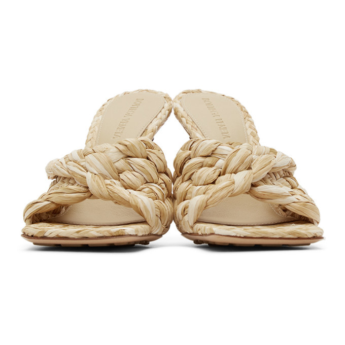 Bottega Veneta Beige Raffia Stretch Heeled Mules Bottega Veneta