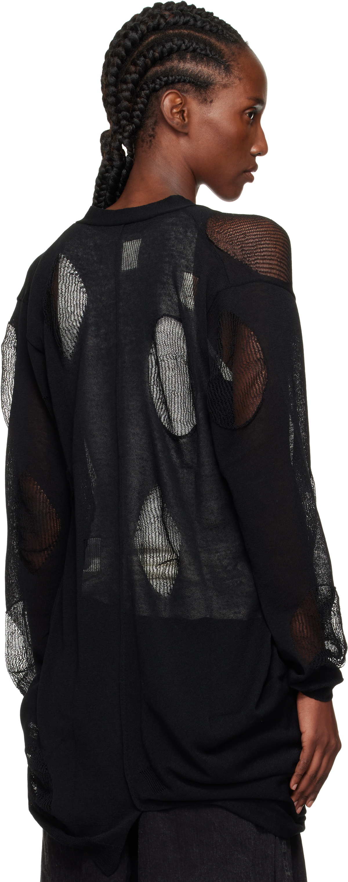 YOHJI YAMAMOTO Black Plain Stitch & Pattern Draped Cardigan