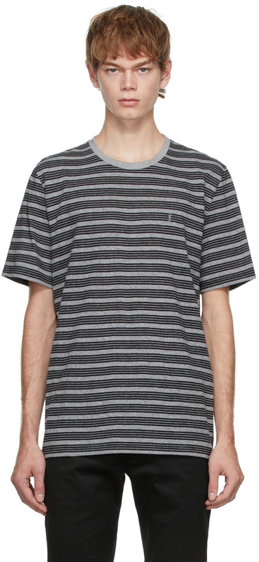 Photo: Saint Laurent Grey & Black Striped T-Shirt